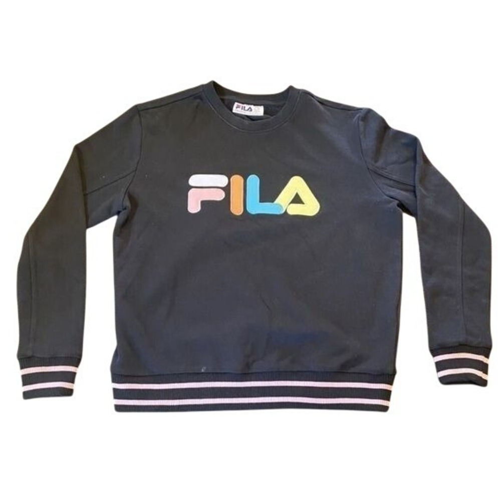 FILA black sweater Colorful Women's Size M Medium Pink Stripes embroidered logo